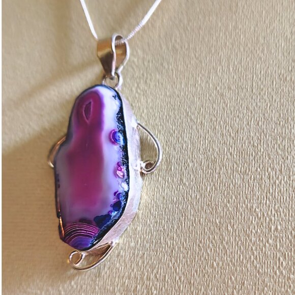 Natural Pink Botswana Agate 100% ARTISAN Pendant and Sterling Silver Chain - Picture 6 of 6